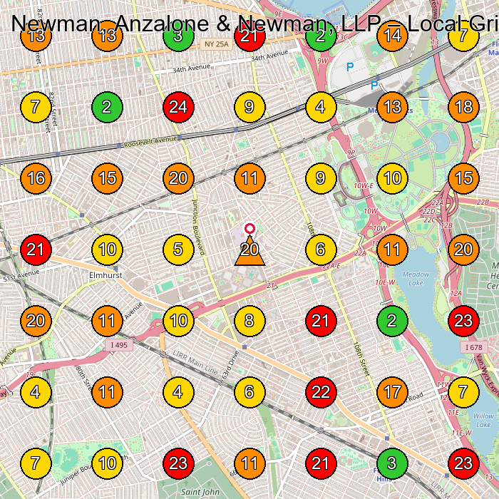 Newman, Anzalone & Newman, LLP Personal Injury Attorney GeoGrid ranking map for Queens NY
